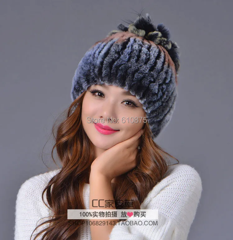 Женские осенне размера плюс 100% кролик меховые шапочки и шапки-бини шапки зимняя