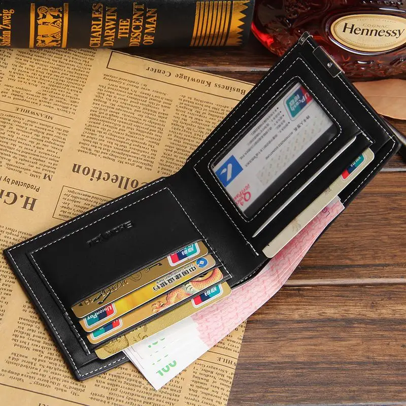 

Fashion New Men Wallets Quality PU Leather Personality Short Black Coffee Business Credit Card Holder Purse Wallet Free Shipping