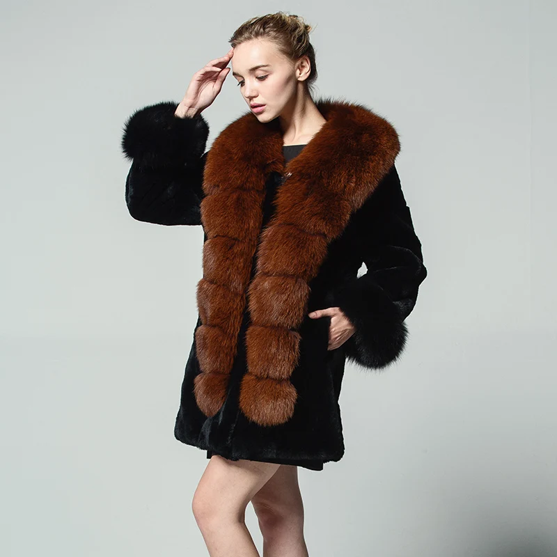 QIUSIDUN Imported Rabbit Fur Coat 2017 winter coat woman fashion Keep warm Super Fox collar Long Russia Women Rabbit fur coat