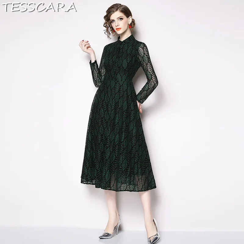 Женское осеннее элегантное кружевное платье TESSCARA рубашка женское высокого