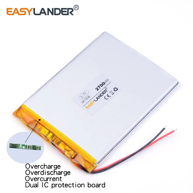 3 7 v литий-ионная аккумуляторная батарея 387098 2700mAh V для планшетного ПК полимерная