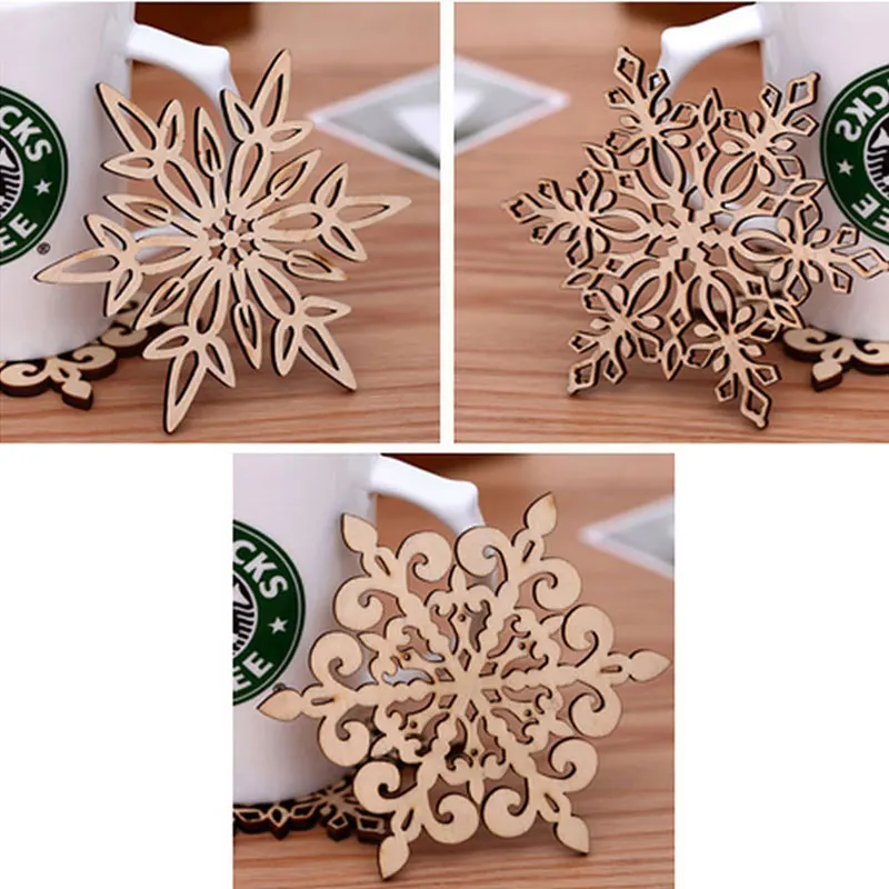 

10pcs Three Retro Hollow Style Wooden Carved Snowflower Coasters Cup Mat Table Mat Home Supplies M1194