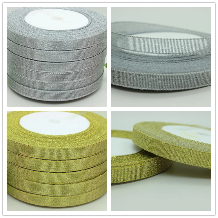 Металлическая лента с золотистыми и серебристыми блёстками 5 рулонов/партия 3/8 г.