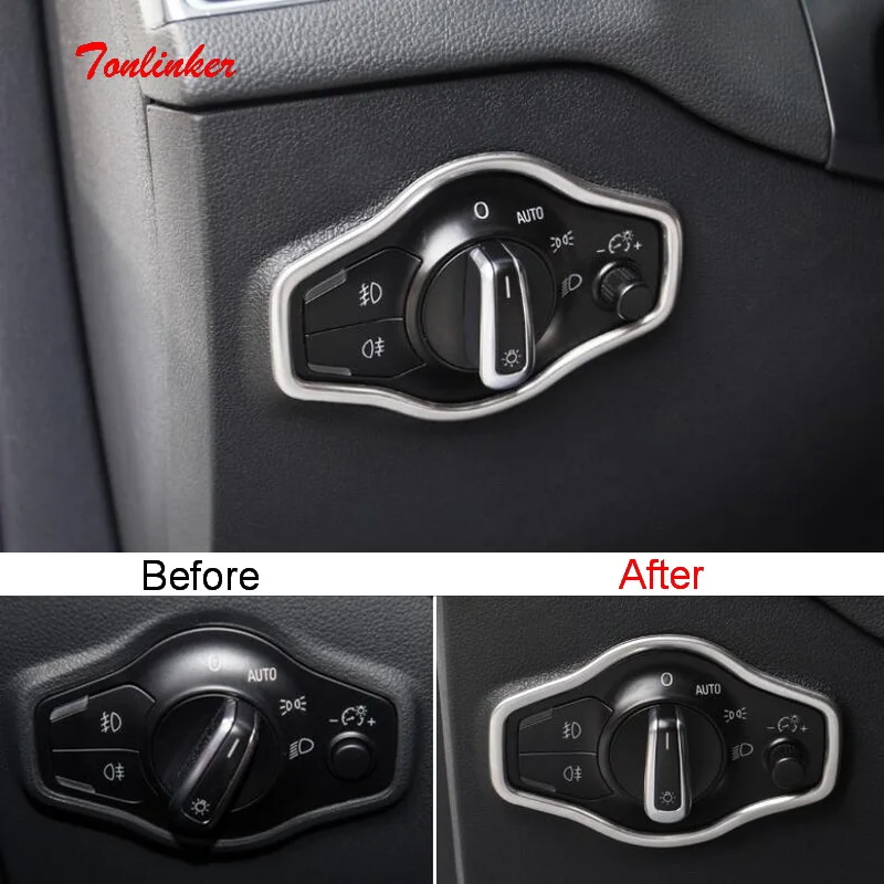 

Tonlinker переключатель регулировки фары чехол стикер s для AUDI Q5 2009-18 Стайлинг автомобиля 1 шт. наклейка из нержавеющей стали
