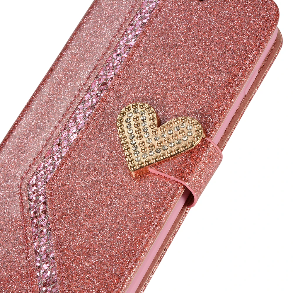

Love Heart Bling Diamond Case for Samsung Galaxy S10 Plus S10e S7 Edge S8 S9 Plus Note 8 Note 9 Glitter Flip Leather Case Capa