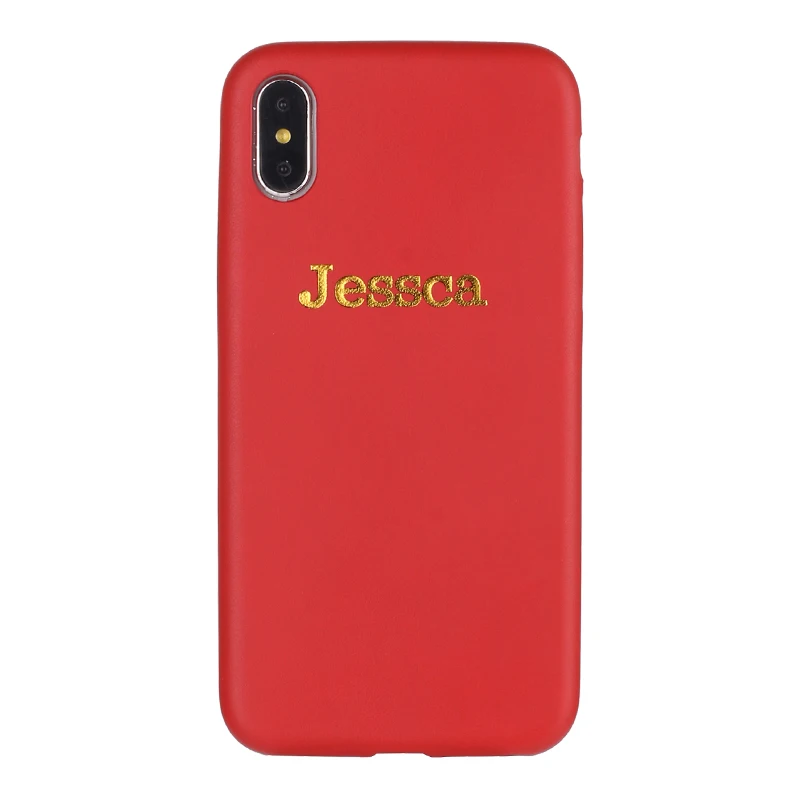 Gold- Red Leahter Кожаный роскошный золотой серебряный индивидуальный текст с именем для iPhone 11 Pro X XR XS Max 6S 7 7Plus 8 8Plus чехол для телефона - Цвет: Gold- Red Leahter