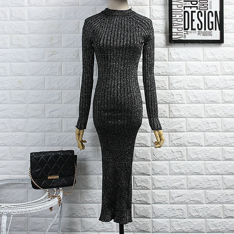 Женское трикотажное облегающее платье Alphalmoda блестящее до середины икры с