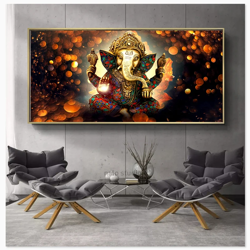 Настенная Художественная печать Lord Ganesha Vinayaka Ganapati статуя Будды картина Религиозное искусство золотой слон декоративные картины