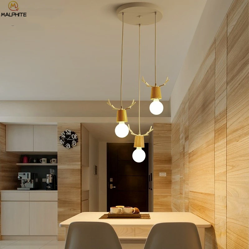 

Nordic Restaurant hanging Pendant Lights Cute Kids Room Elk Antlers hanglamp Bedroom pendant lamps Deco LED lighting Fixtures
