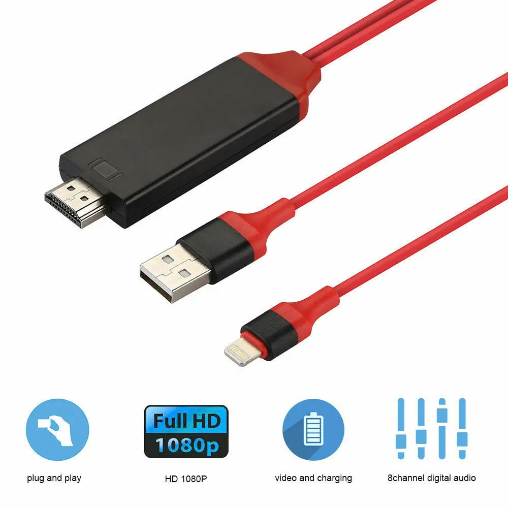 2 м Модернизированная версия PLUG AND PLAY USB Light ning на HDMI адаптер Цифровой AV для iPhone 7/6/5
