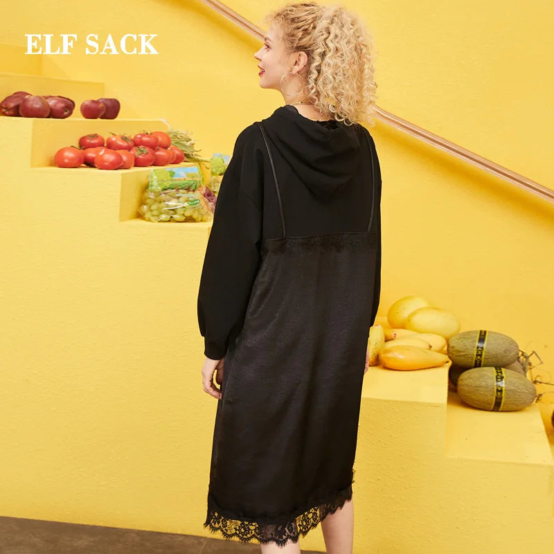 Женское кружевное платье ELFSACK Повседневное до колена с длинным рукавом и