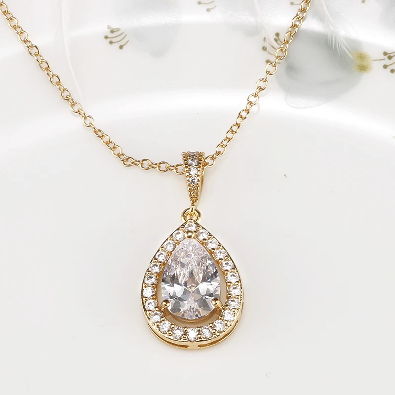 Fashion Water Drop Pear Shaped Pendant Necklace with Top Quality AAA+ Cubic Zircon For Female Jewelry | Украшения и аксессуары