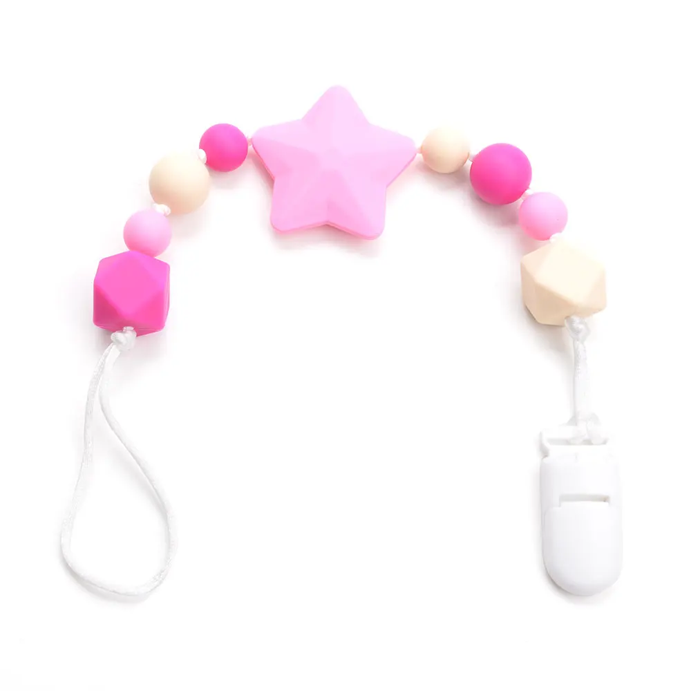 Chupete con Clip para beb&eacute;, collar de dentici&oacute;n con cuentas de silicona sin BPA, soporte masticable de grado alimenticio, accesorio de dentici&oacute;n-3