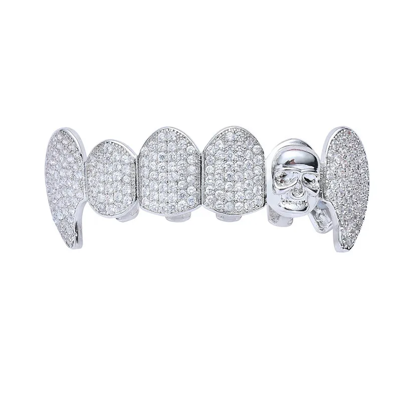 Череп зубы Grillz Iced Out AAA циркон Топ и низ зуб набор для мужчин женщин Мода зуб Grillz хип хоп ювелирные изделия