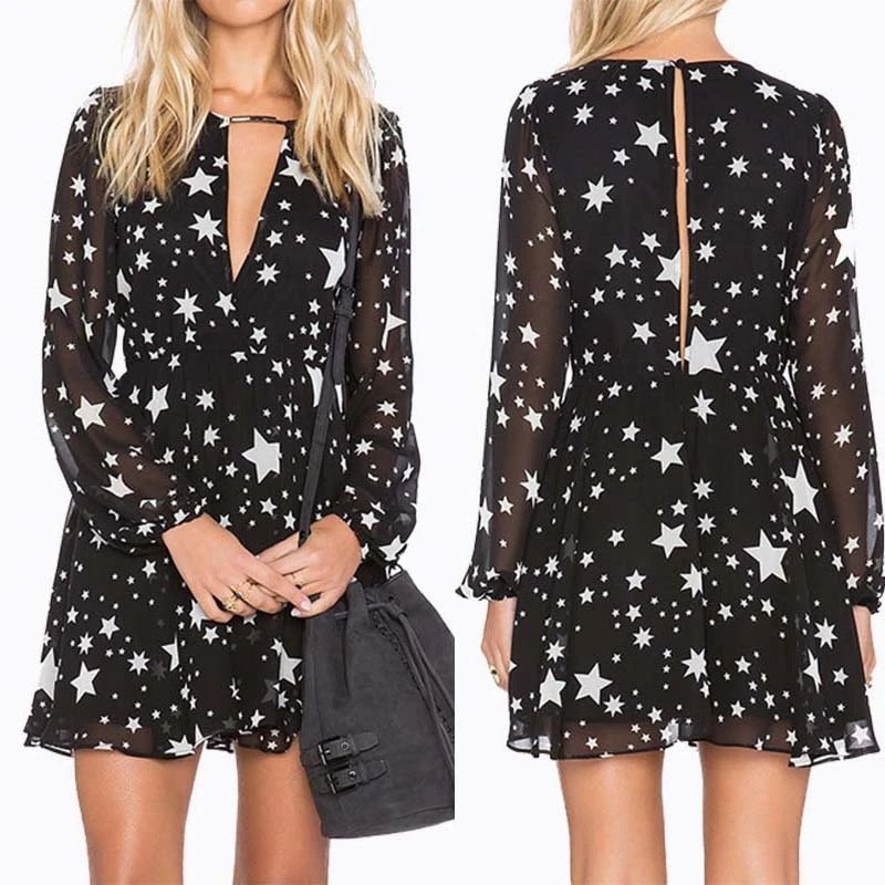 Женское сексуальное шифоновое мини платье с глубоким v образным вырезом и