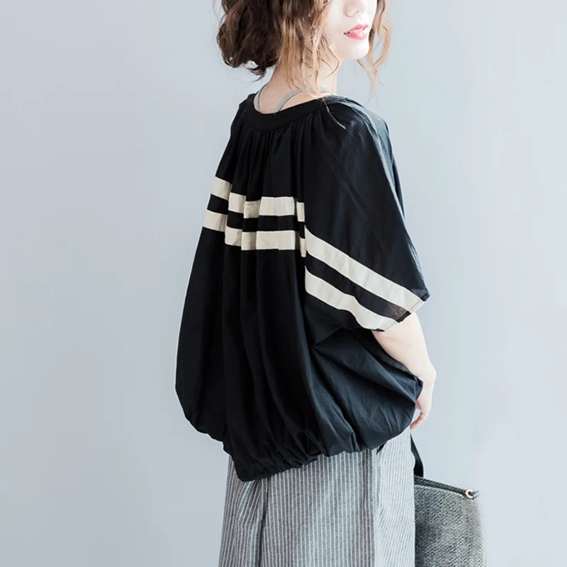 2017 летняя футболка большого размера полосатый лоскутный Топ Хлопковая женская