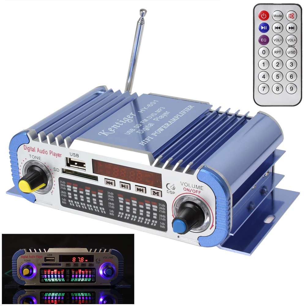 

Kentiger 2 Channels Hifi Mini Digital Car Audio Stereo Power Amplifier Sound Mode Audio Music Mp3 Player Support USB / FM / SD