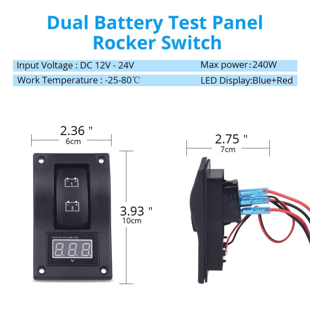DC12V-24V LED вольтметр напряжение ВКЛ-ВЫКЛ зажигание Двойная Батарея тестовая Панель
