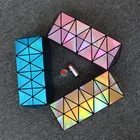 Модная Геометрическая Складная косметичка, лазерная ПУ косметичка, повседневный женский чехол для макияжа, сумочка для туалетных принадлежностей