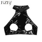 Женский Блестящий укороченный топ YiZYiF с мокрым эффектом, сексуальный бюстгальтер из ПВХ, бюстгальтер с открытой грудью из искусственной кожи, жилет для клувечерние, сексуальная майка с открытой спиной, нижнее белье