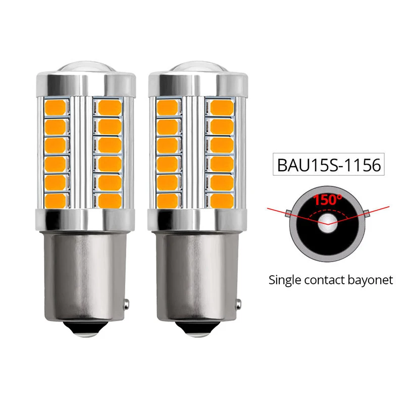 BAU15S YELLOW Niscarda 2 шт. автомобильный сигнальный светильник 1156 BA15S BAUS15S P21W светодиодный задний фонарь с поворотным тормозом 33SMD 5730 СВЕТОДИОДНЫЙ Автомобильный задний фонарь r5w - Испускаемый цвет: BAU15S YELLOW