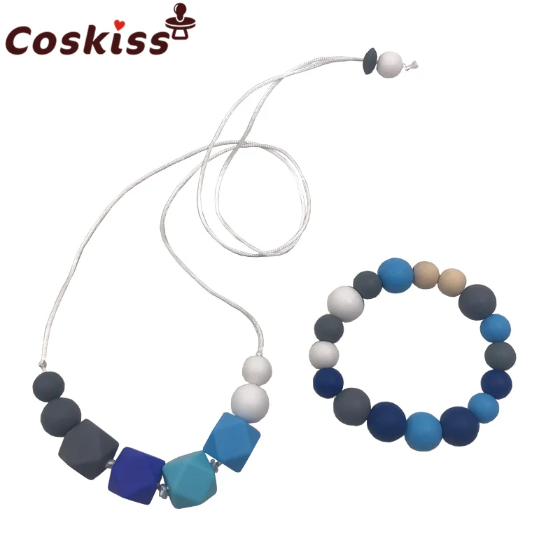 

Baby Teething Necklace Bracelet for Mom, Silicone Teething Beads, 100% BPA Free