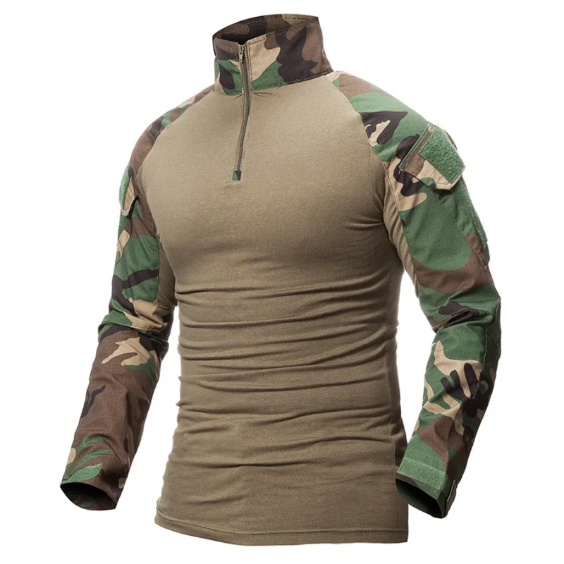 Woodland Camouflage Men Airsoft Tactical Shirt Military Army T Camo Quick Dry Long Sleeve Combat Hunting Hiking Shirts | Спорт и