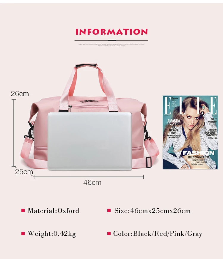 Wobag женская сумка для фитнеса, Оксфорд, тренировочная сумка для спортзала, Повседневная дорожная сумка для багажа с сумкой для обуви, водонепроницаемая дорожная сумка-Органайзер