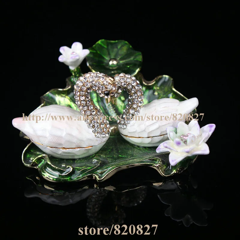 Шкатулка безделушка с лебедем Faberge шкатулка Лебедь кристаллами для таблеток