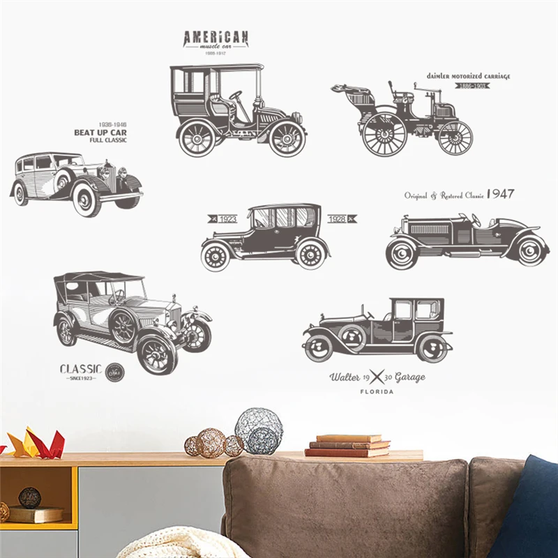 vintage classic old cars wall stickers home decor living room accessories cartoon decals diy posters pvc mural art | Дом и сад