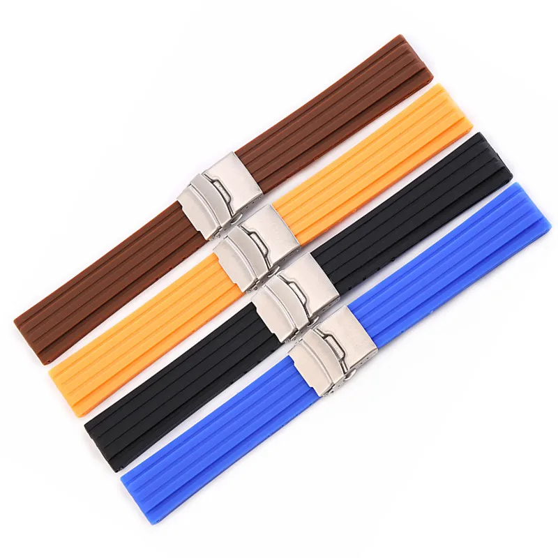 

Watch Band 18mm 20mm 22mm 24mm Soft Silicone Rubber Strap Steel Buckle Bracelet Wrist WatchBand watch accessories