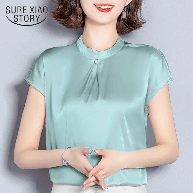 женские 2019 летняя футболка рукавами короткими однотонная шифоновая блузка