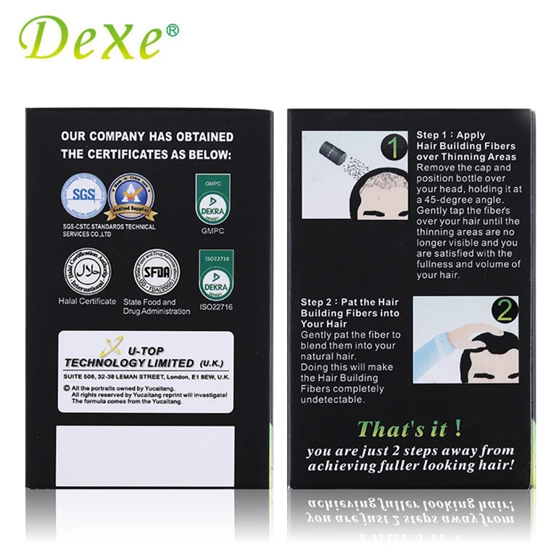 Dexe волокон для наращивания волос Sparse Hair Bald Sunburst лечение кератиновые волосы для роста укладки мощных волокон черный 22 г