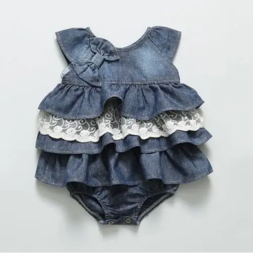 Newborn Kids Baby Girls clothes blue bow bodysuit Party Lace Tutu ruffles jumpsuit Clothes Outfit 0-3Y | Мать и ребенок