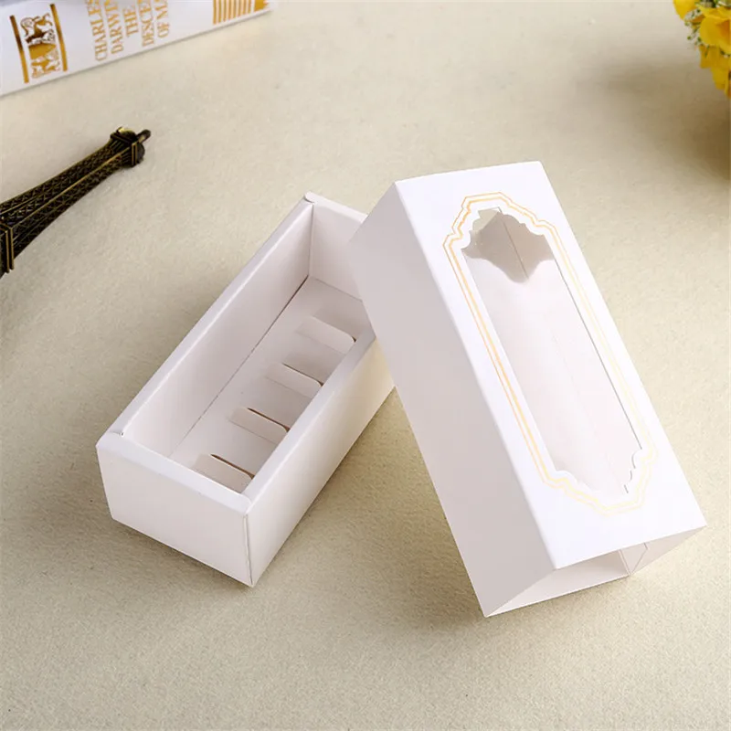 Quevina400pcs/лот Милые простые белые открытые окна десертные макароны коробка коробки