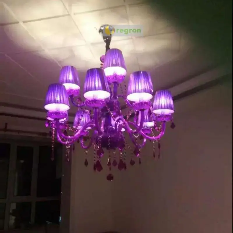 18 arm гостиная большая церковь фиолетовые люстры Led de cristal для дома фиолетовая
