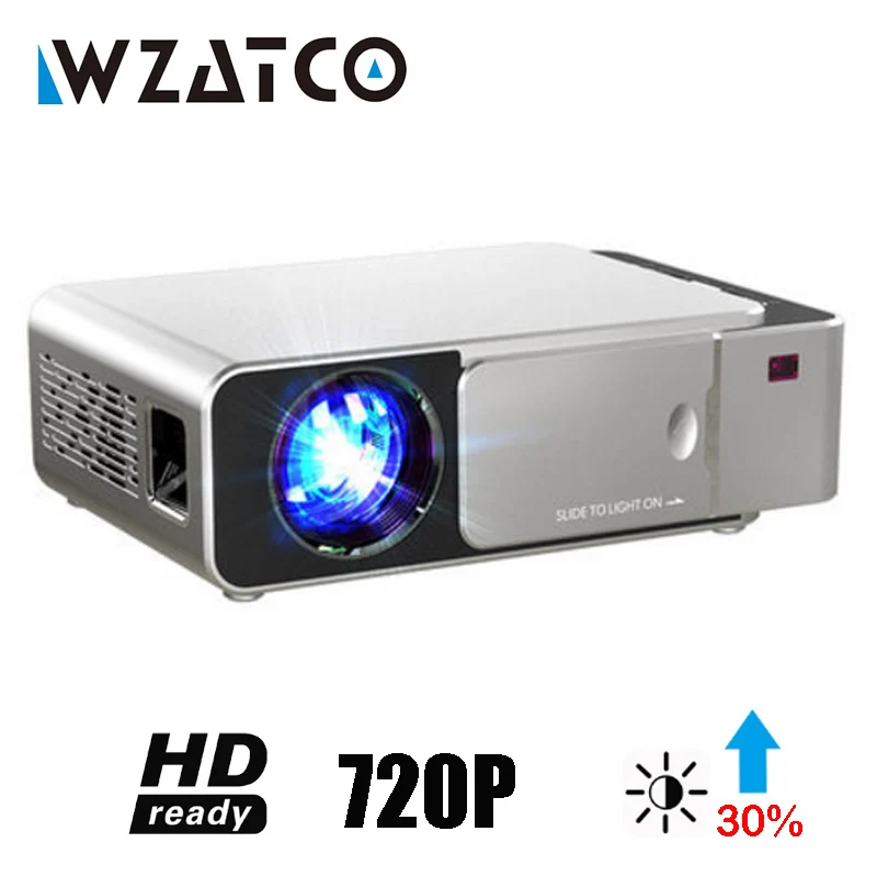 WZATCO T6 Android 9,0 wifi дополнительно 3000 люмен 720p HD Портативный светодиодный проектор HDMI Поддержка 4K 1080p проектор для домашнего кинотеатра