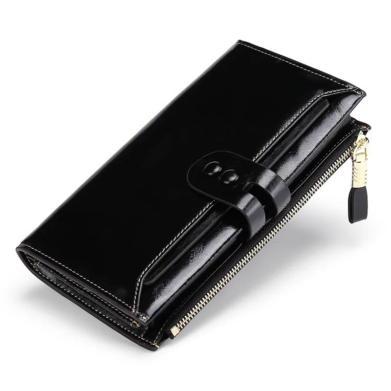 black SONG FRIEND2019RFID женский кожаный длинный стильный кошелек Европейская и американская ручная сумка большой емкости масло воск кожаный кошелек - Цвет: black