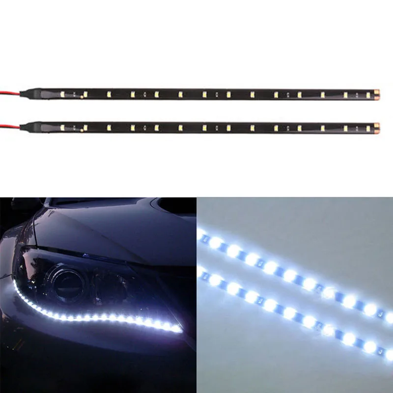 

2pcs/set 30cm 5050 12LED Flexible LED Strip Light Waterproof DIY Car Decor White