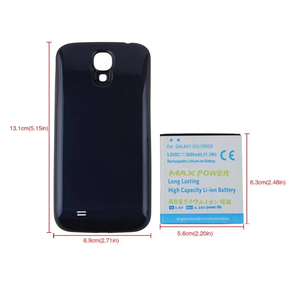Аккумулятор большой емкости 5600 мАч для телефона Samsung Galaxy S4 i9500 + синий чехол