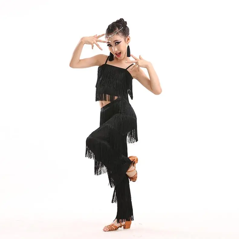 Latin Dance Dresses For Sale Ballroom Plus Size Fringe Tassel Dress Pants Sequin Fringe Salsa Samba Costume Kids Girls - Цвет: Style 6