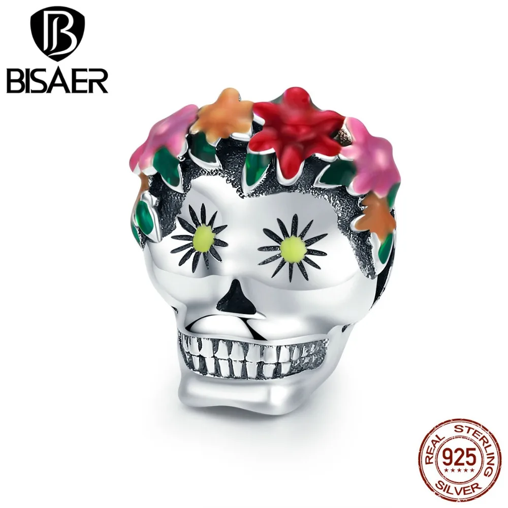 BISAER, 925 пробы, Серебряный подарок на Хеллоуин, череп, злобное лицо, подвески, бусины, подходят для браслетов, сделай сам, серебро 925, ювелирные изделия, аксессуары ECC888