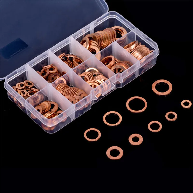 200 Pcs Copper Washer Gasket Shims Set Flat Ring Seal Assortment Kit With Box M5-M14 | Автомобили и мотоциклы