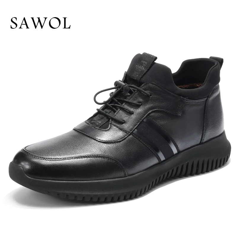 Genuine Leather Men Shoes Brand Winter Boots For Flats Warm Plush Casual Sneaker Plus Big Size Sawol | Обувь