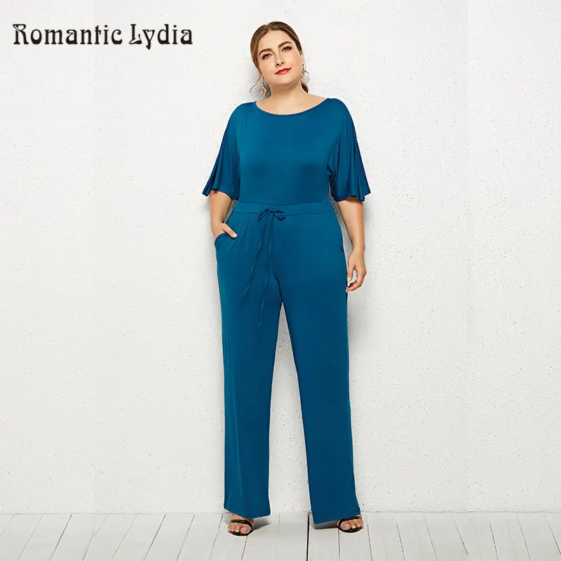 Plus Size Elegant Casual Jumpsuit Women 2018 Autumn Winter Ruffle Sleeve Long With Sashes | Женская одежда