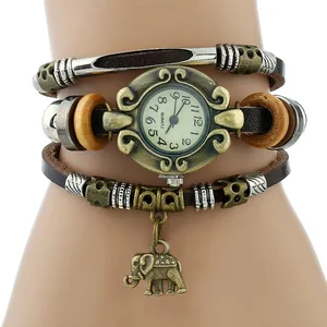 Часы женские кварцевые в этническом стиле, с браслетом из натуральной кожи