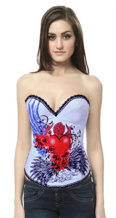 

New Sexy White Base Pattern Gothic Corset 3S3052 White Base Gotic Pattern Overbust Corset