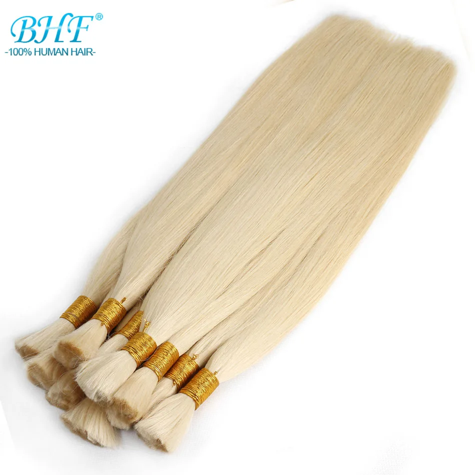 BHF 100% Human Braiding Hair Bulk Machine Made Remy Straight India Hair Bulk long length 100g Natural Blonde Hair