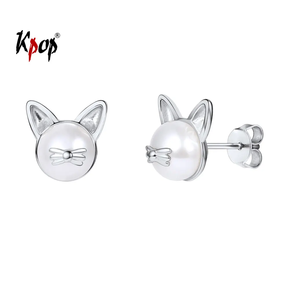 

Kpop 925 Sterling Silver Kitty Cat Whiskers Earrings Dainty Jewelry Gifts Yellow Gold Natural Freshwater Pearl Ear Studs E6344