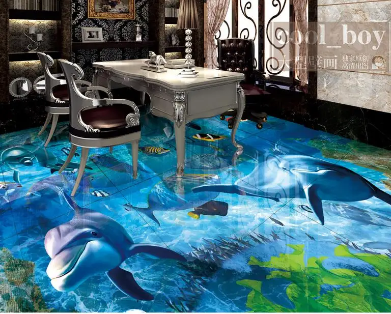 photo wall mural 3d floor Dolphin Ocean wallpapers for living room wallpaper geometric | Обустройство дома
